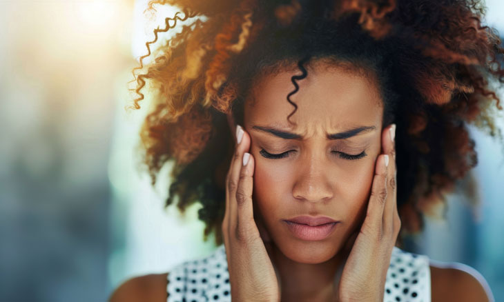 Woman struggling with migraine pain